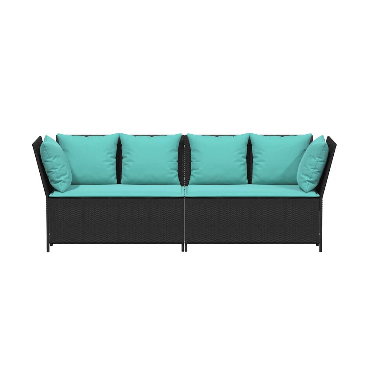 Patio Sofa with Cushions Black Poly Rattan