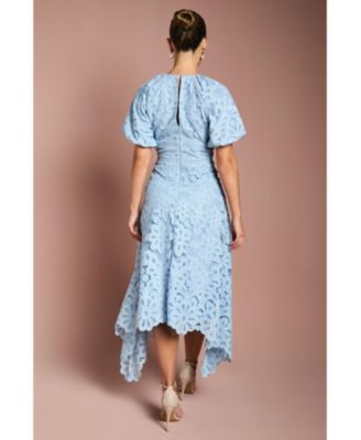 Women's Lace Hanky Hem Puff Sleeve Dress