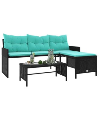 Garden Sofa Black sofa with blue cushions