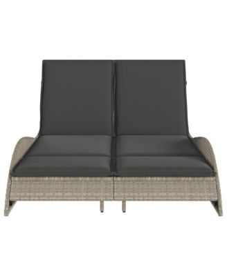 Patio Sun Lounger Light Gray PE Rattan, Powder-Coated Steel Double