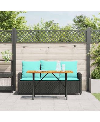 Patio Sofa 3-Seater with Cushions&Table Black Poly Rattan