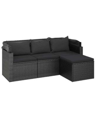 3-seater Garden Sofa Black PE rattan, powder-coated steel Large