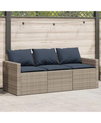 Garden Sofa Grey PE Rattan 3-Seater Removable Covers