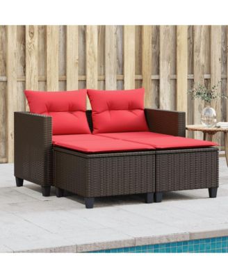 Garden Sofa Brown, Red PE rattan, Steel, Polyester 2-seater