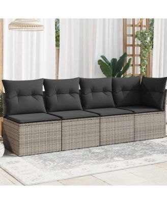 Garden Sofa Grey PE rattan, powder-coated steel, polyester 4-seater
