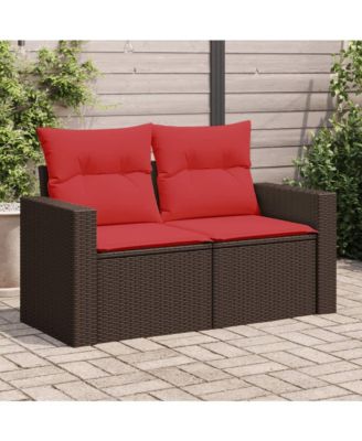 Patio Sofa with Cushions 2-Seater Brown Poly Rattan