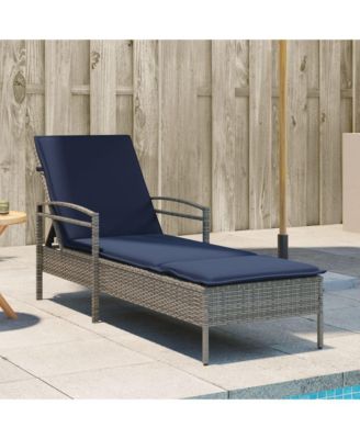 Sun Lounger with Cushion Grey 24.8 x 78.7 x 31.9" Poly Rattan (US only)