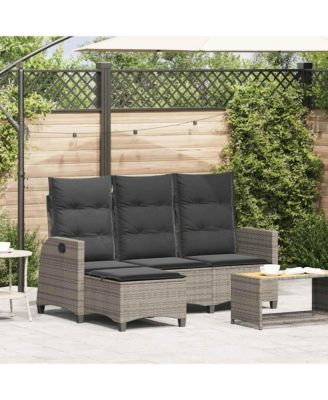 Reclining Garden Sofa Grey PE Rattan, Powder-Coated Steel 3-Seater