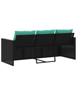 Garden Sofa Black with blue cushions PE rattan Medium