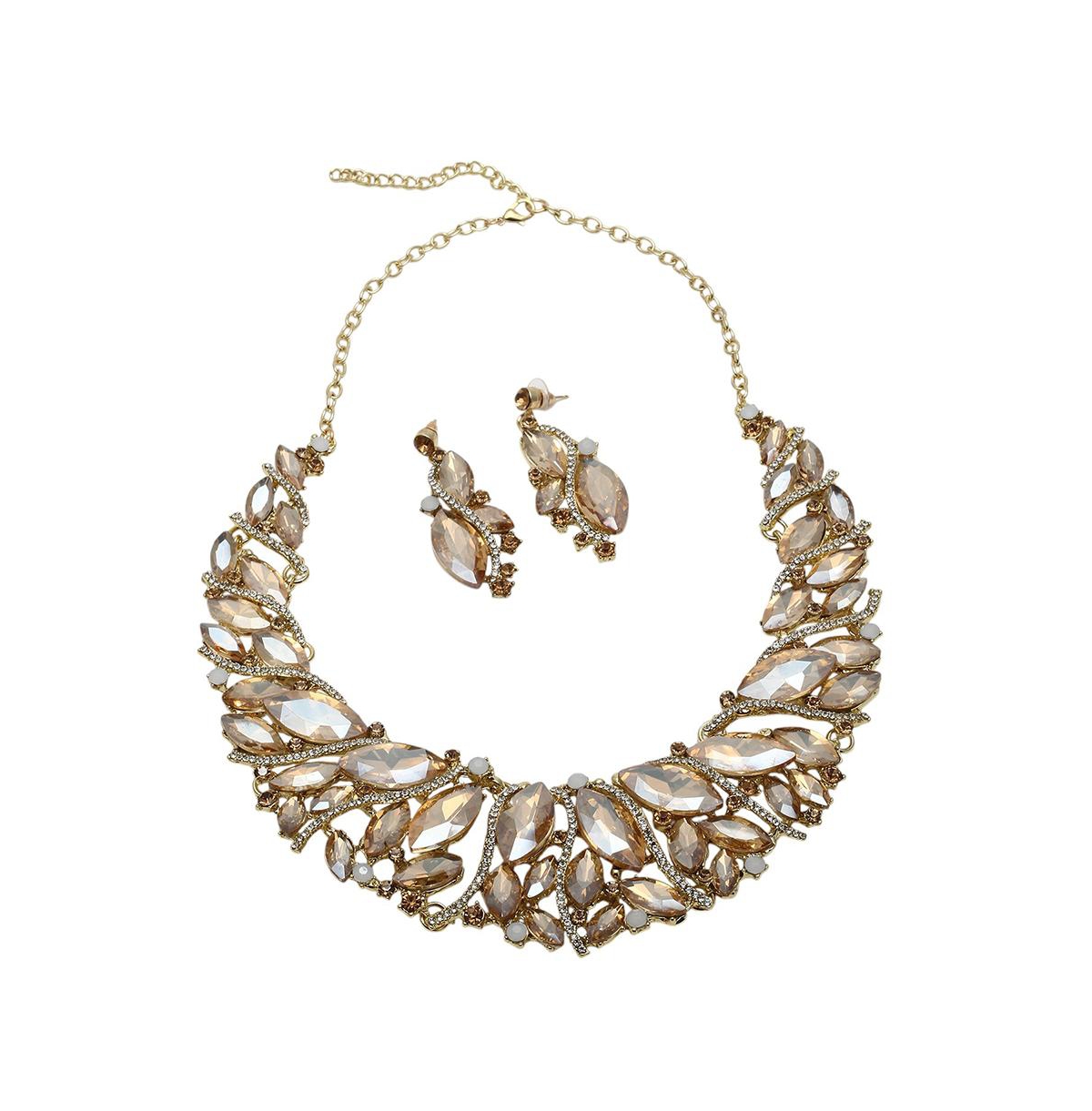 Sohi Stones Crystal Necklace Set In Gold