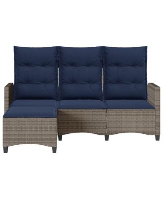 Reclining Garden Sofa Gray Poly Rattan 3-Seater
