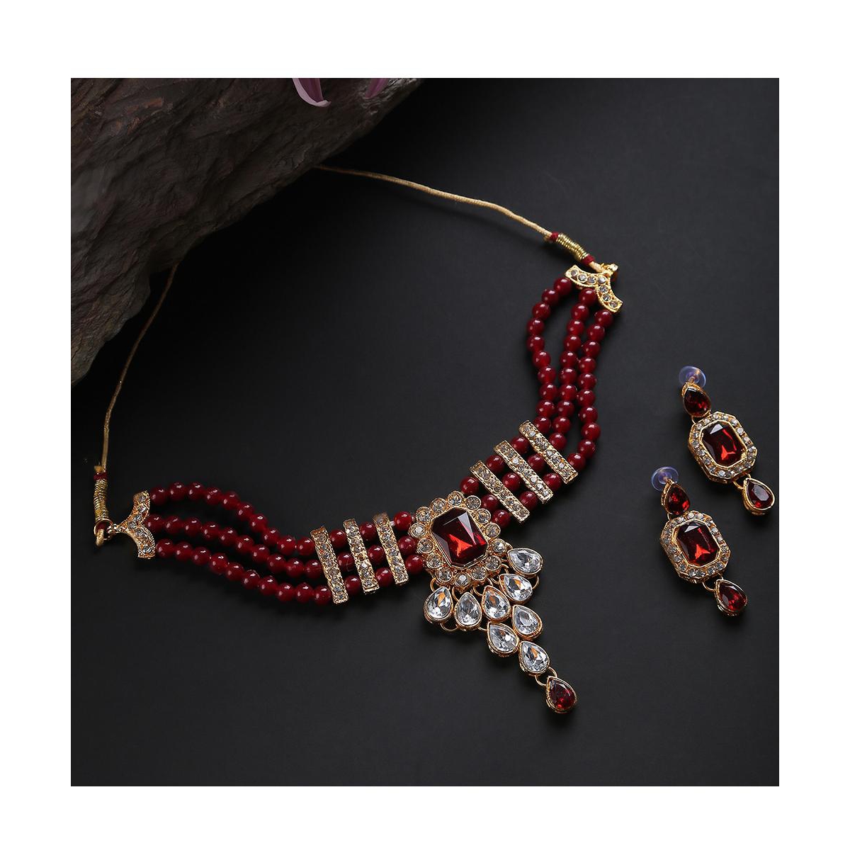Sohi Stone-block Jewellery Set In Red