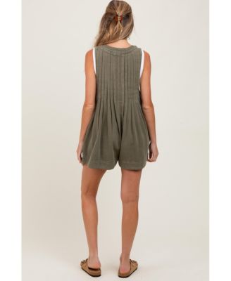 Maternity Deep V-Neck Pleated Front Tie Sleeveless Romper