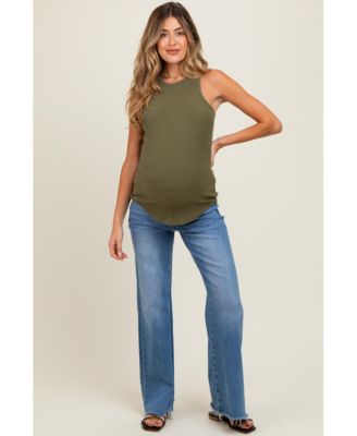 Maternity Blue Raw Hem Super Wide Leg Jeans
