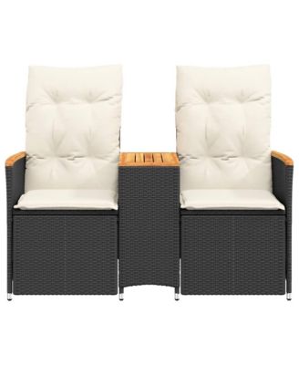 Reclining Garden Sofa Black PE rattan 2-seater