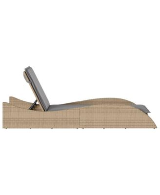 Patio Sun Lounger Beige PE Rattan, Powder-Coated Steel Extra Long