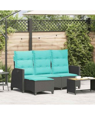 Reclining Patio Sofa with Cushions L-shaped Black Poly Rattan