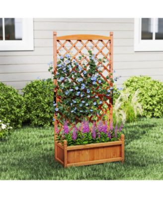 60'' Tall Raised Garden Bed w/ Diamond Lattice Trellis Drainage Holes Outdoor