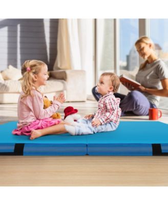4ft x 4ft x 4in Bi-Folding Gymnastic Tumbling Mat with Handles and Cover-Blue