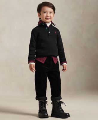 Boys' 2-7 Plaid-Trim Fleece Polo-Collar Sweatshirt