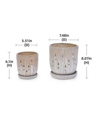 Modern Striped Ceramic Planter Set of 2