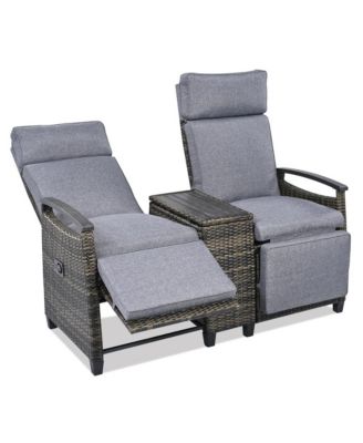 Backrest Wicker Outdoor Recliner Loveseat Set - Gray