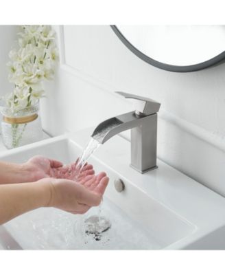 Waterfall Single Hole Single-Handle Low-Arc Bathroom Sink Faucet With Pop-up Drain Assembly In Brushed Nickel