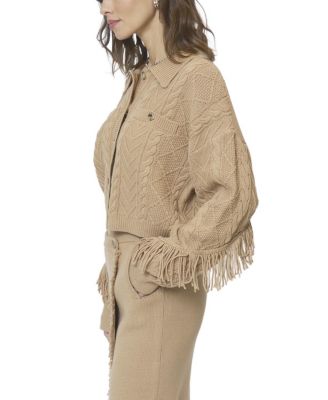 Women's Elyse Cabled Fringe Sweater Cardigan