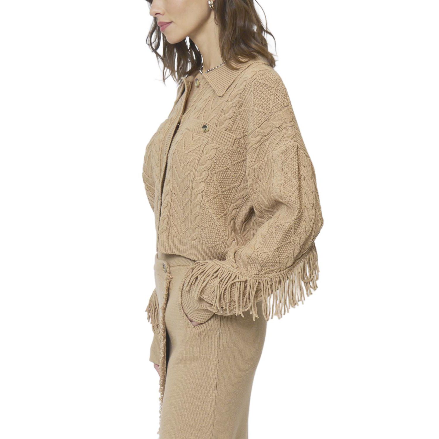 Women's Elyse Cabled Fringe Sweater Cardigan
