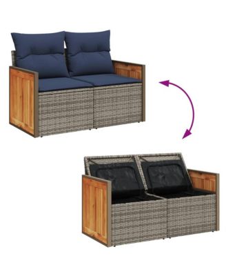 Patio Sofa with Cushions 2-Seater Gray Poly Rattan