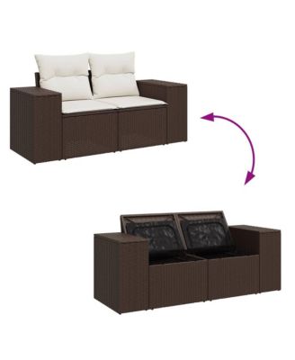 Garden Sofa Brown Poly Rattan 2-Seater Removable Covers