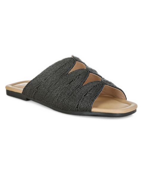Женские балетки Rag & Co Daisy Doe Raffia Square Toe Flats, цвет: Чёрный