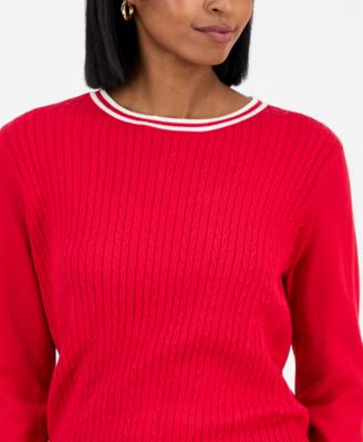 Women's Cotton Cable Knit Crewneck Sweater