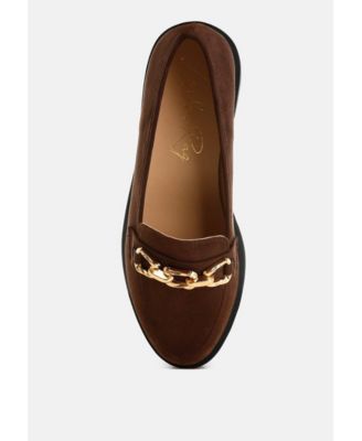 Womens Jacop Micro Suede Metal Chain Link Loafers