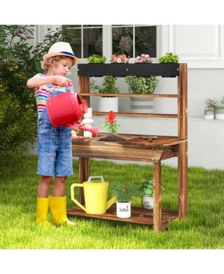 Kids Potting Bench Wooden Toy Gardening Center w/ Removable Sink & Chalkboard