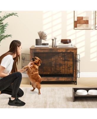 Industrial Dog Crate Furniture Heavy-duty Kennel Cage w/ 3 Chew-proof Walls Large