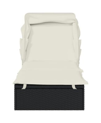 Sunbed Black Poly Rattan 83.9 in x 24.8 in x 38.2 in Foldable