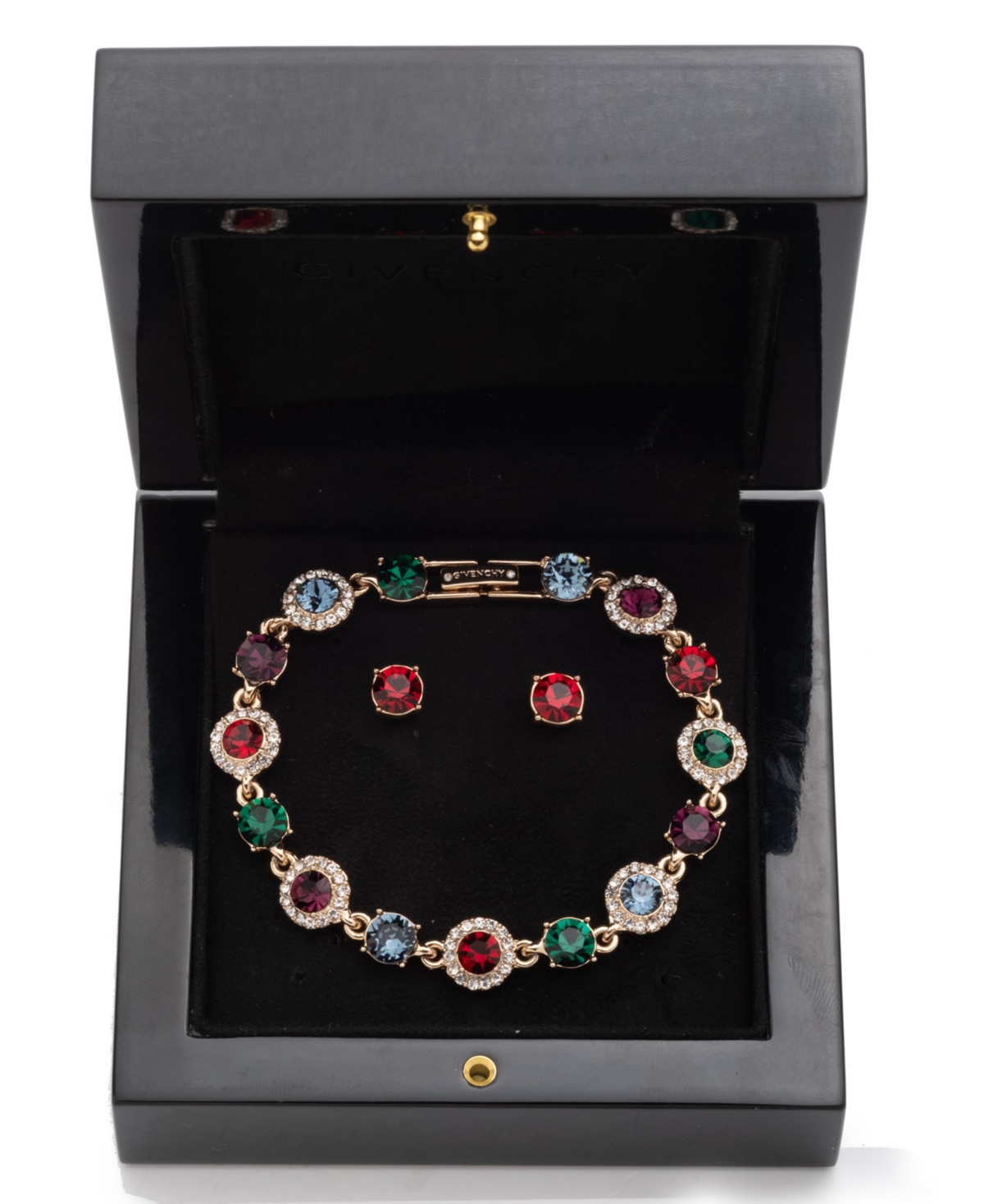 Givenchy Crystal Stone Bracelet And Stud Earrings Set In Gold