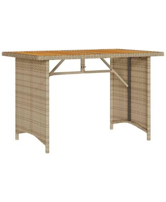 Patio Table with Wooden Top Beige Poly Rattan