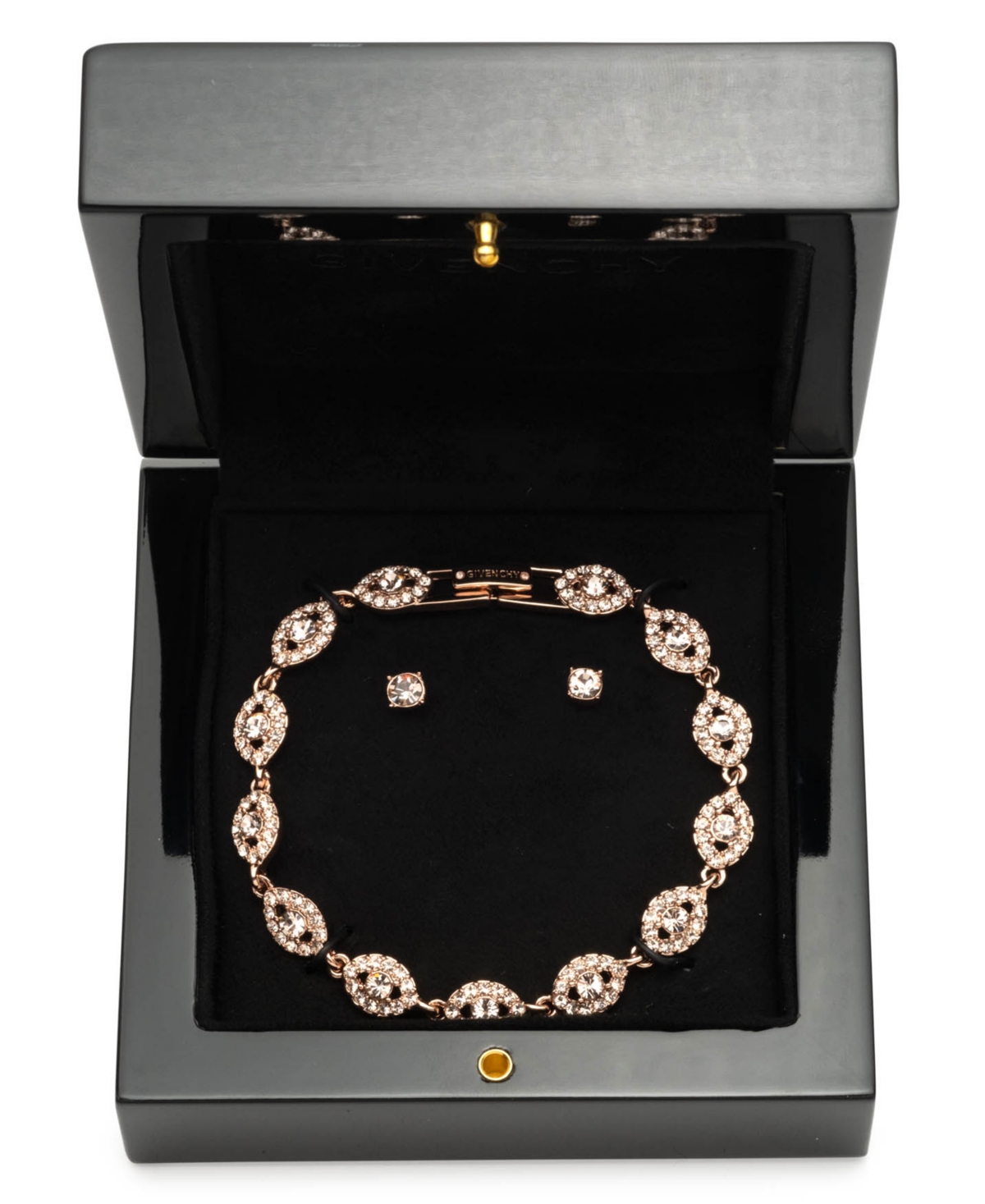 Givenchy Crystal Stone Flex Bracelet And Stud Earrings Set In Gold
