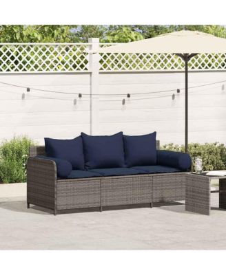 Patio Sofa with Cushions 3-Seater Gray Poly Rattan