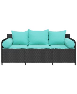 Patio Sofa with Cushions 3-Seater Black Poly Rattan
