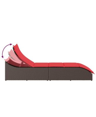 Folding Sun Lounger with Cushion and Storage Brown Poly Rattan