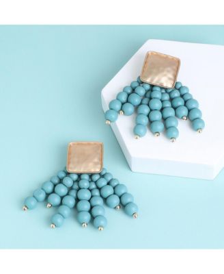 Women's Blue  Beaded Cluster Drop Earrings