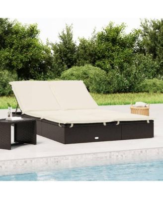 Sunbed Black PE Rattan Double Adjustable Armrests Sunbed