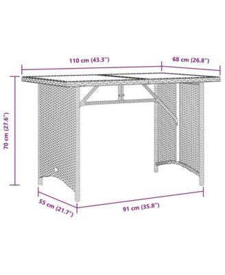 Patio Table with Glass Top Black 43.3"x26.8"x27.6" Poly Rattan