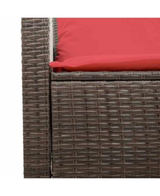 Patio Sofa 2-Seater with Cushions&Table Brown Poly Rattan