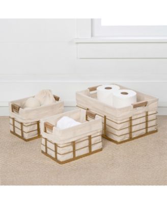 Callan Vintage Industrial Handmade Set of 3 Wire Metal Nesting Storage Baskets with Wood Handles