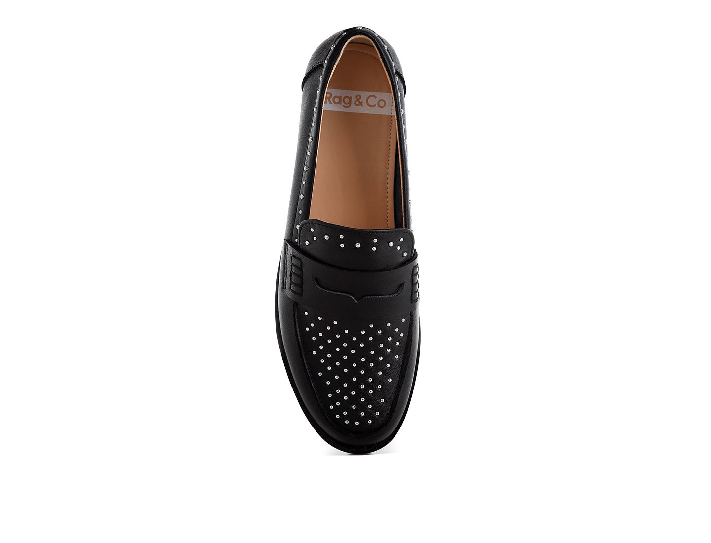 Женские туфли Rag & Co Raisa Stud Embellished Penny, цвет: Чёрный кожаный — фото 5