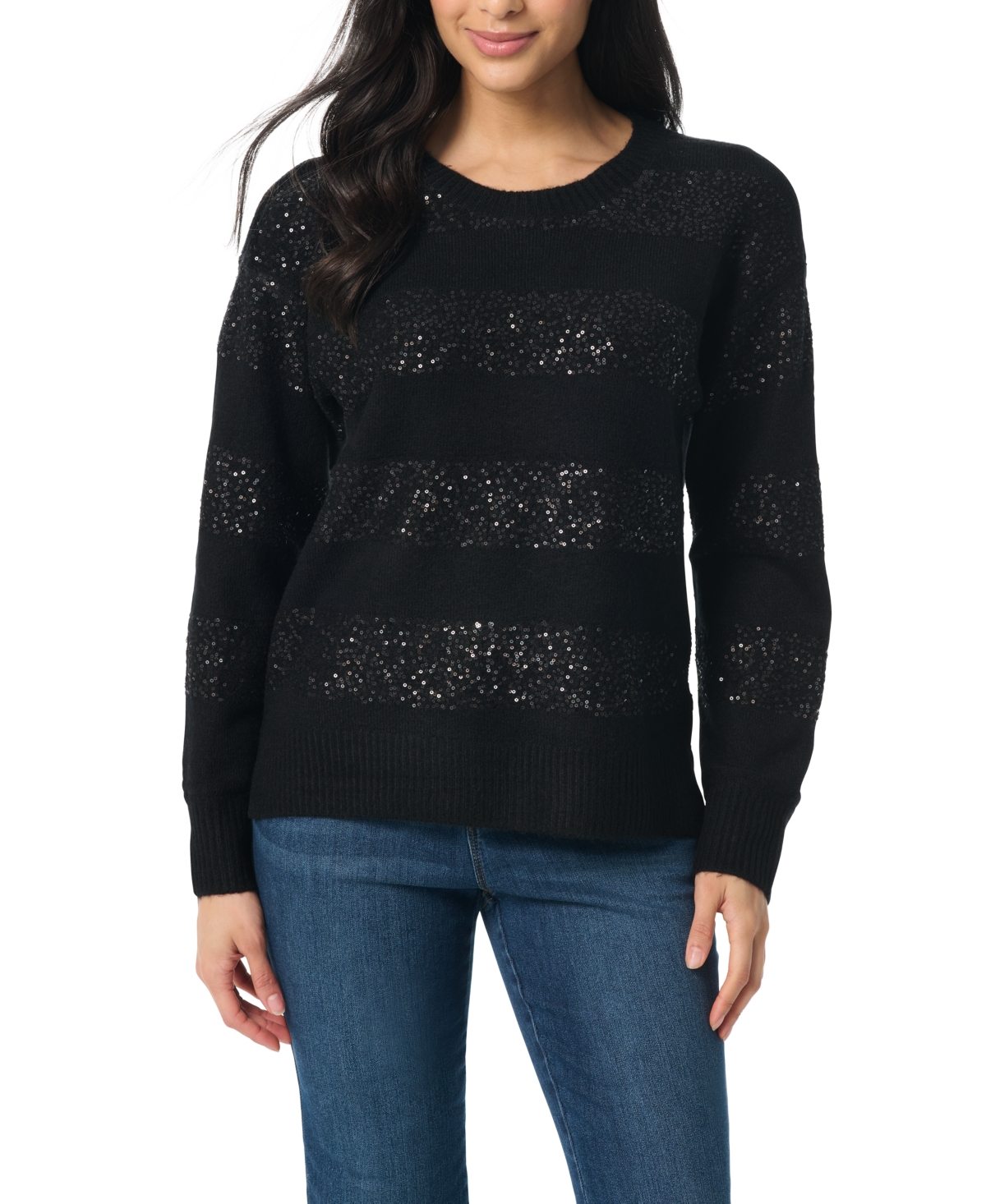Gloria Vanderbilt Women's Juliette Striped Sequin Long Sleeves Sweater In Black